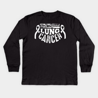 Fight Against Lung Cancer Vintage White Ribbon Gift Kids Long Sleeve T-Shirt